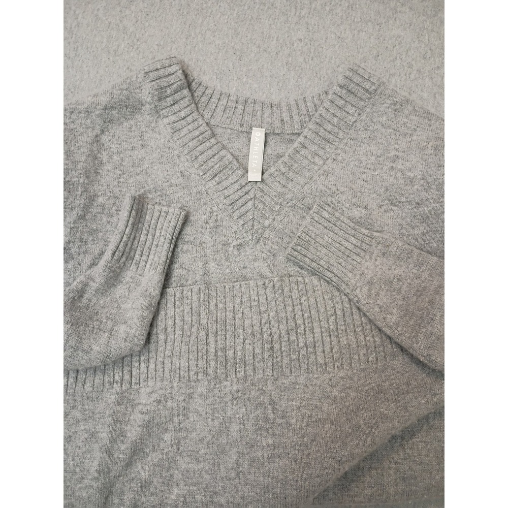 Athleta Gray Wool Cashmere V-Neck Ribbed Sweater S 500937-01 Heathered Grey